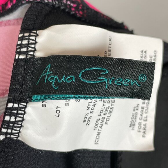 Aqua Green Swimsuit Floral‎ Pink Black Size Small One Piece V-Neck Bathing Suit - Picture 10 of 11